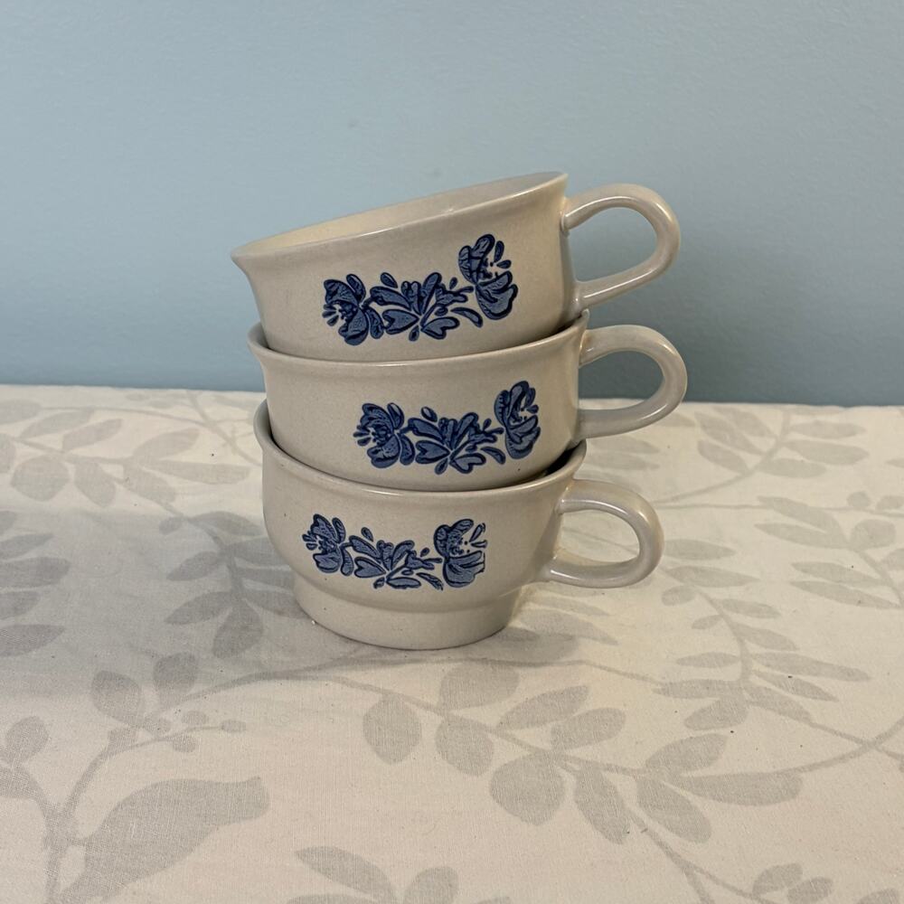 Pfaltzgraff Yorktowne Set of 3 Soup Chili Cups Blue Stoneware Mugs